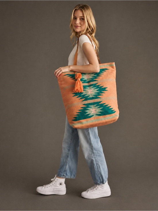 Panache Handbags - NWT Panache oversized Woven Southwestern Tote Bag in Coral and Teal